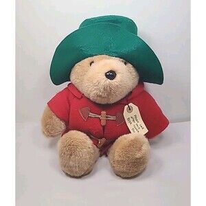 Vintage Plush Paddington Bear with Tag by Eden Toys Green Hat Red Coat 16”